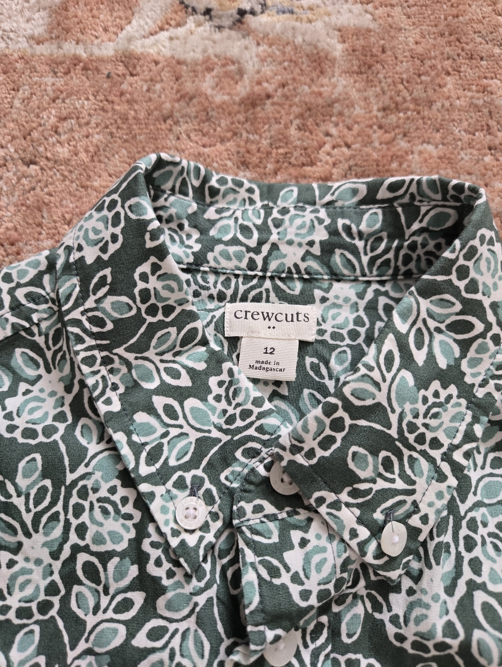 Crewcuts Green and White Floral Button-Down Shirt